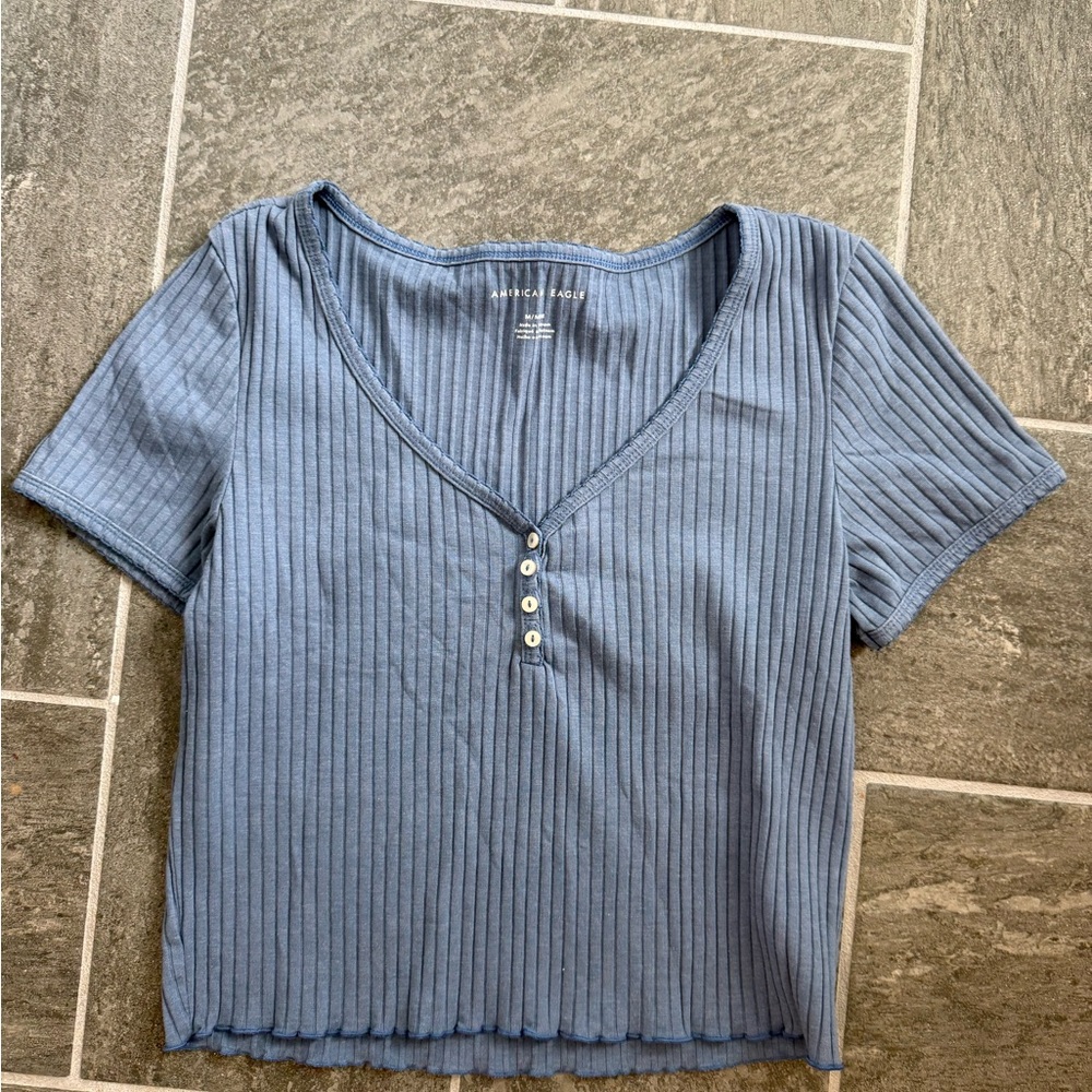 American Eagle Outfitters Light Blue Ribbed Blouse